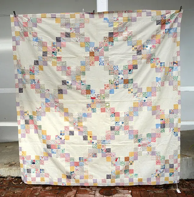 French General Irish Chain dessus quilt ancien fleuri 193x198 cm