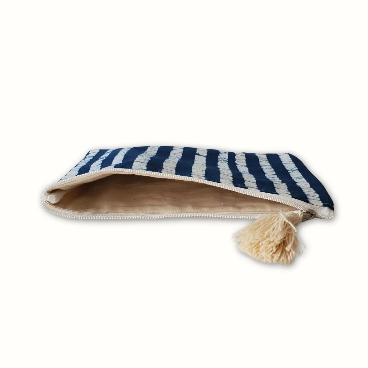 Tribu Indigo Dabu bleu pochette coton bio 21x15 zip