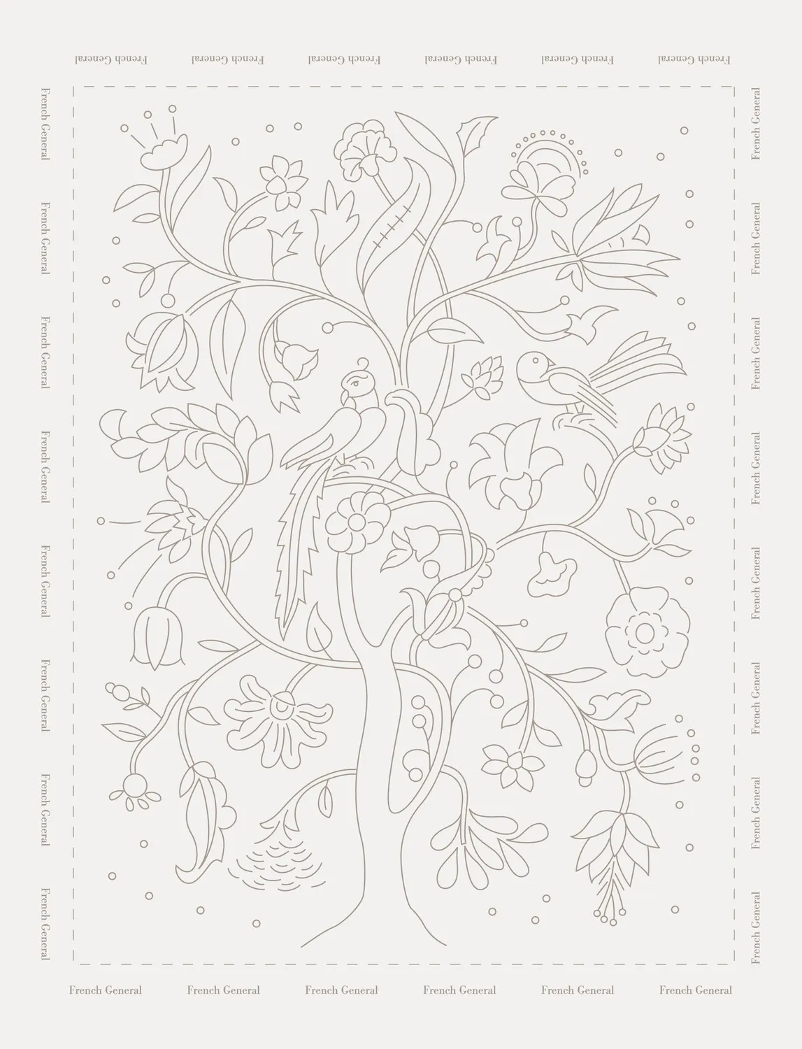 French General Pondicherry toile à broder lin gris 35x28cm