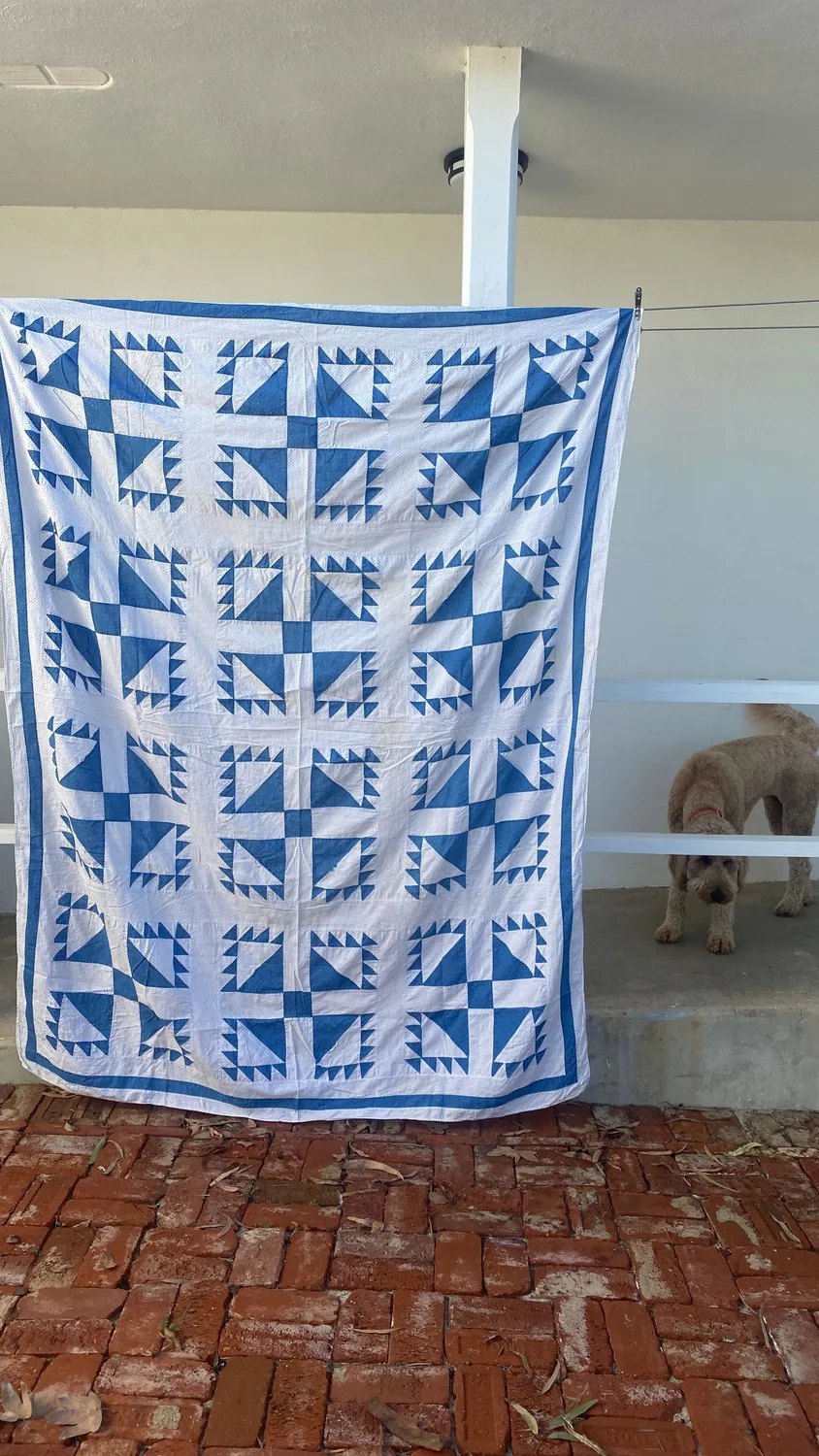 French General 1880 Cadet Blue dessus quilt ancien bleu 203x157 cm