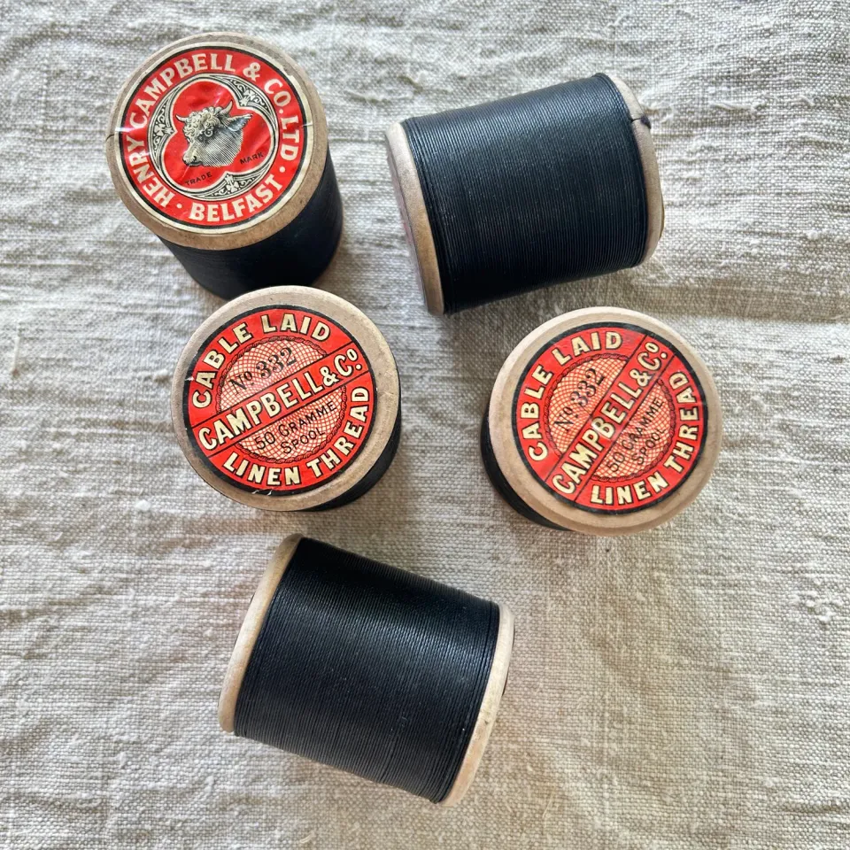 French General Belfast bobine fil lin noir vintage 50 g