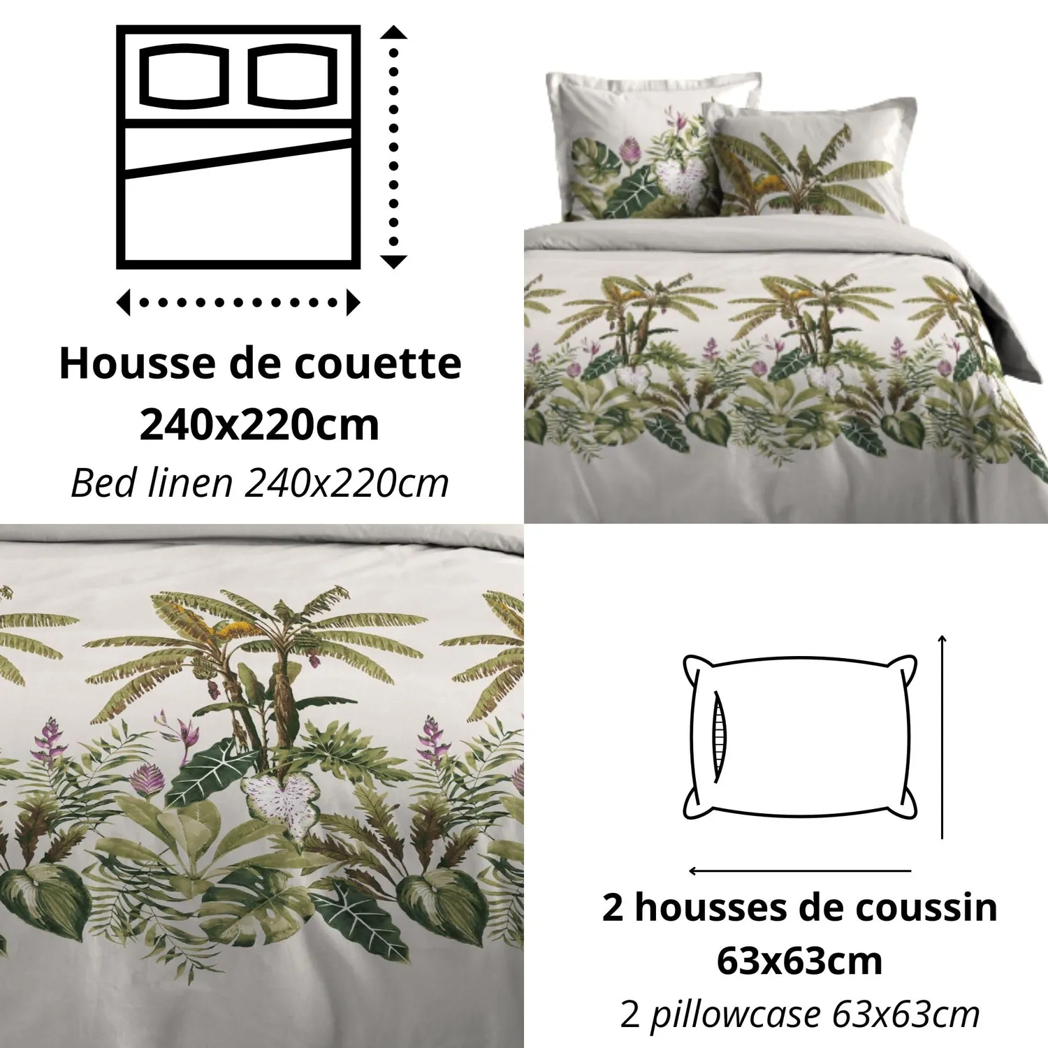 Stof Antilles housse couette 240x220 vert coton +2 taies