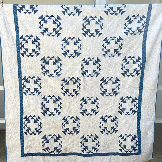 French General Radiating Cross quilt ancien indigo 173x224 cm