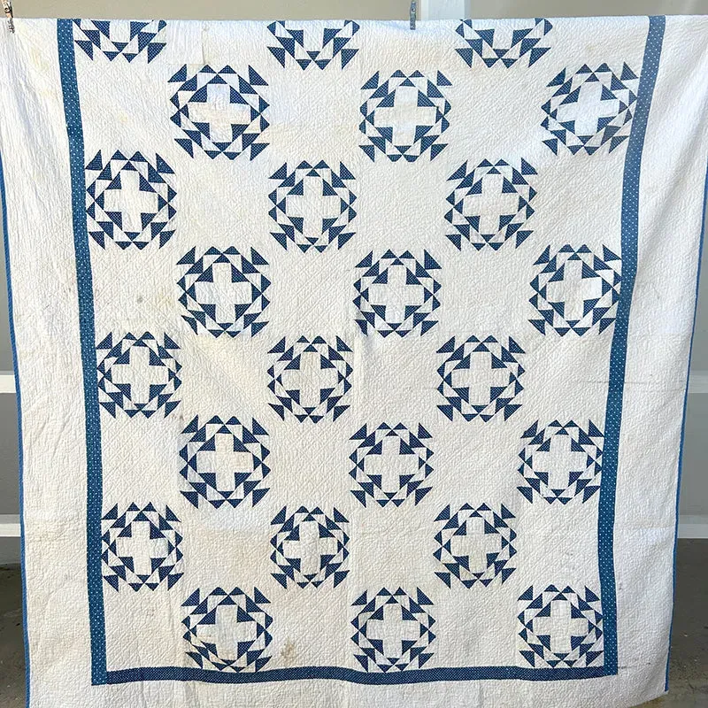 French General Radiating Cross quilt ancien indigo 173x224 cm