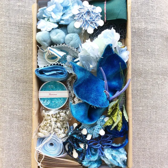 French General Vintage Blue kit déco boîte notions bleues