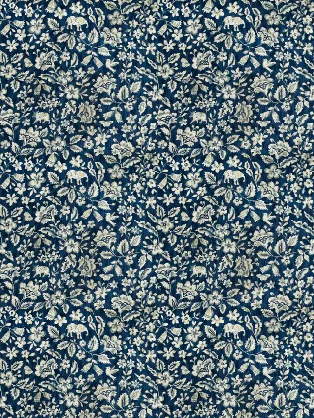 French General Indra Bleu tissu ameublement coton au mètre