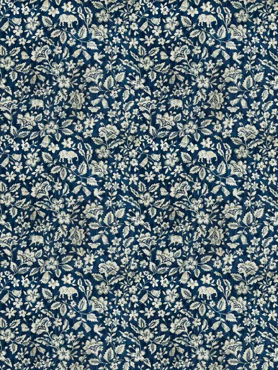 French General Indra Bleu tissu ameublement coton au mètre