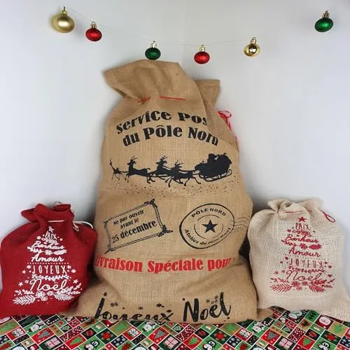 Tissushop hotte Père Noël toile de jute 50x80 naturel