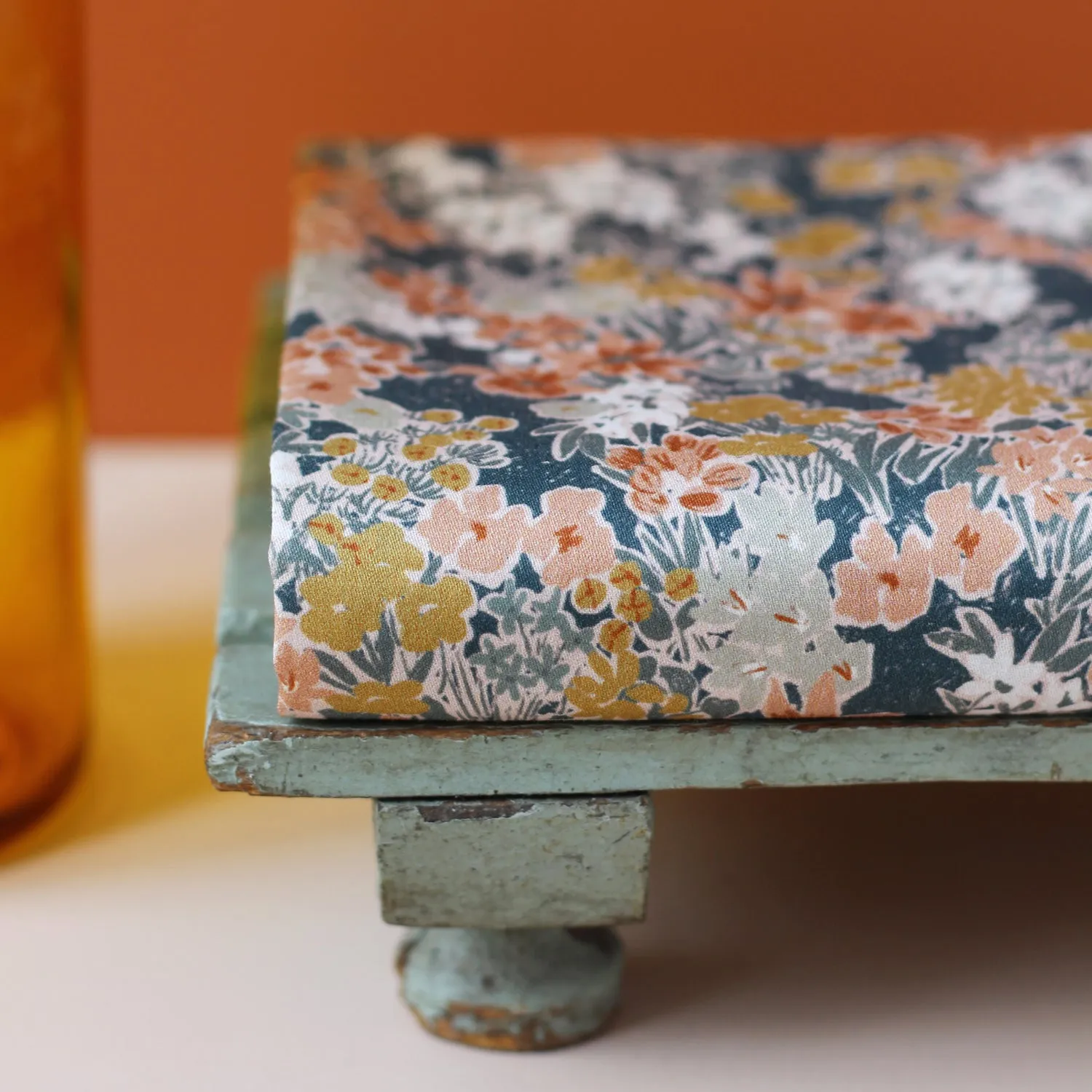 La Maison Naïve Prairie Paon satin coton fleurs bleu vert