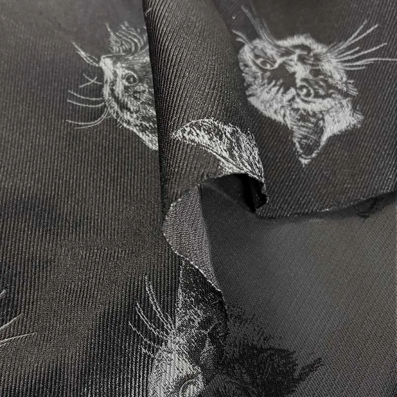 Yoko Saito jacquard polyester chat tissu au mètre 93 cm