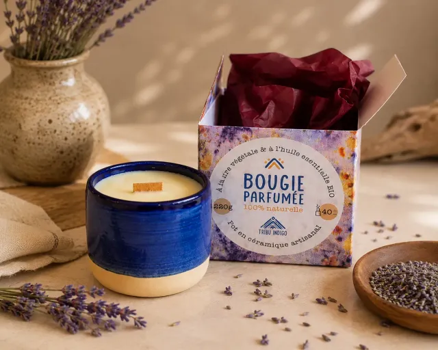 Tribu Indigo Lavandin 40h bougie parfumée mèche bois
