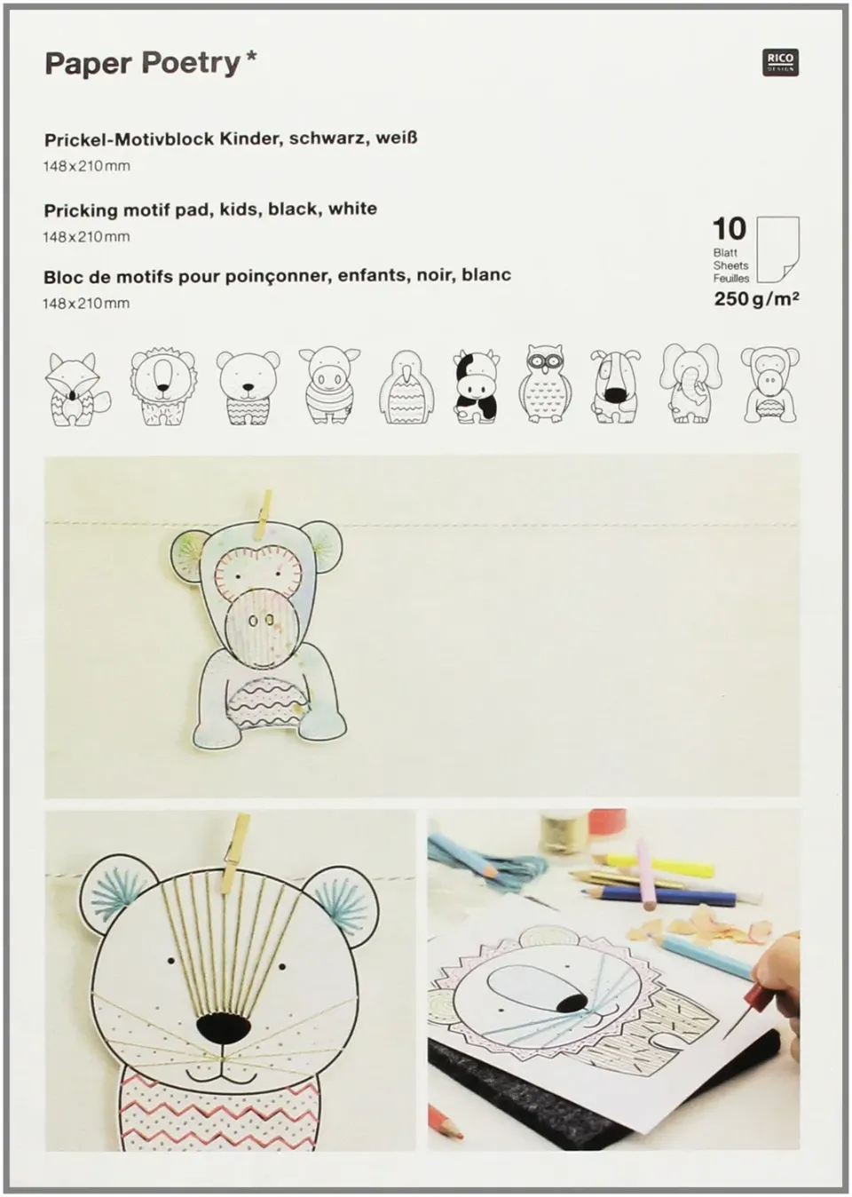 Tissushop Prickelblock Kids bloc piquage noir blanc