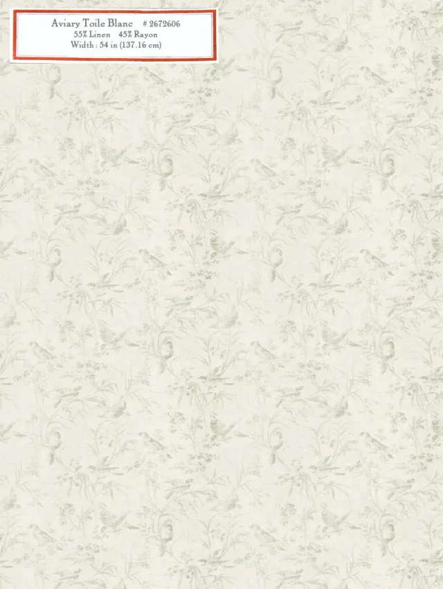 French General Aviary Toile Blanc tissu ameublement blanc au mètre