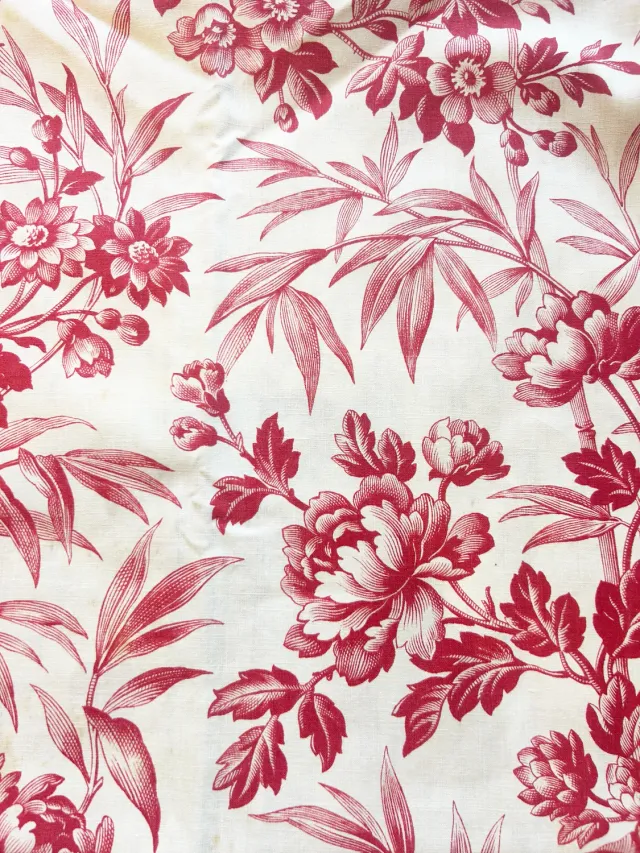 French General Floral Scrap coupon tissu ancien coton rouge 35x40