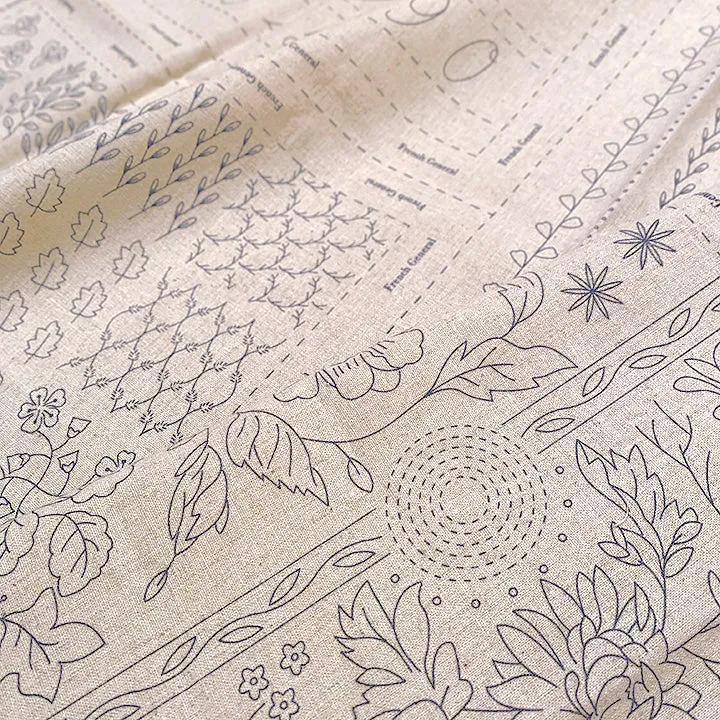 French General Jardin de Fleurs sampler broderie lin bleu 4 pièces