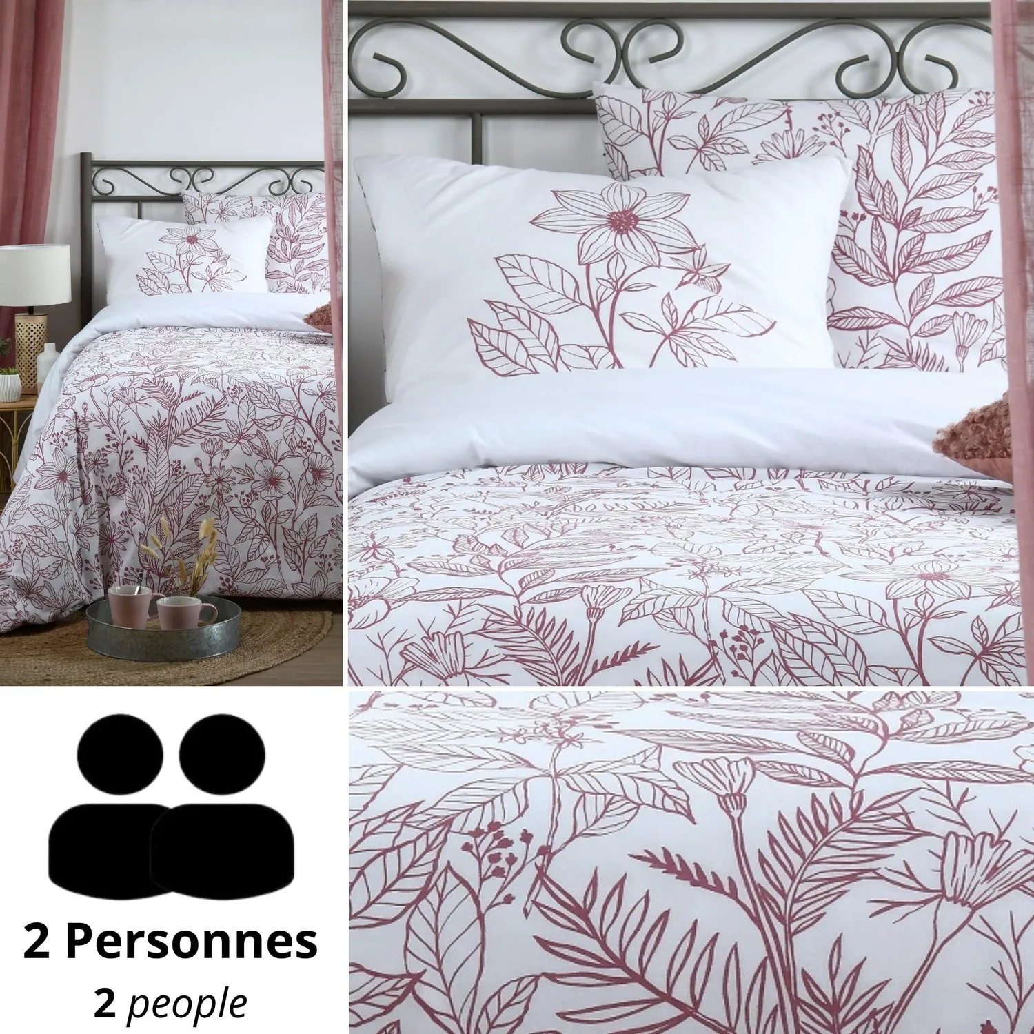 STOF Maelys parure housse de couette 240x220 fleurs coton