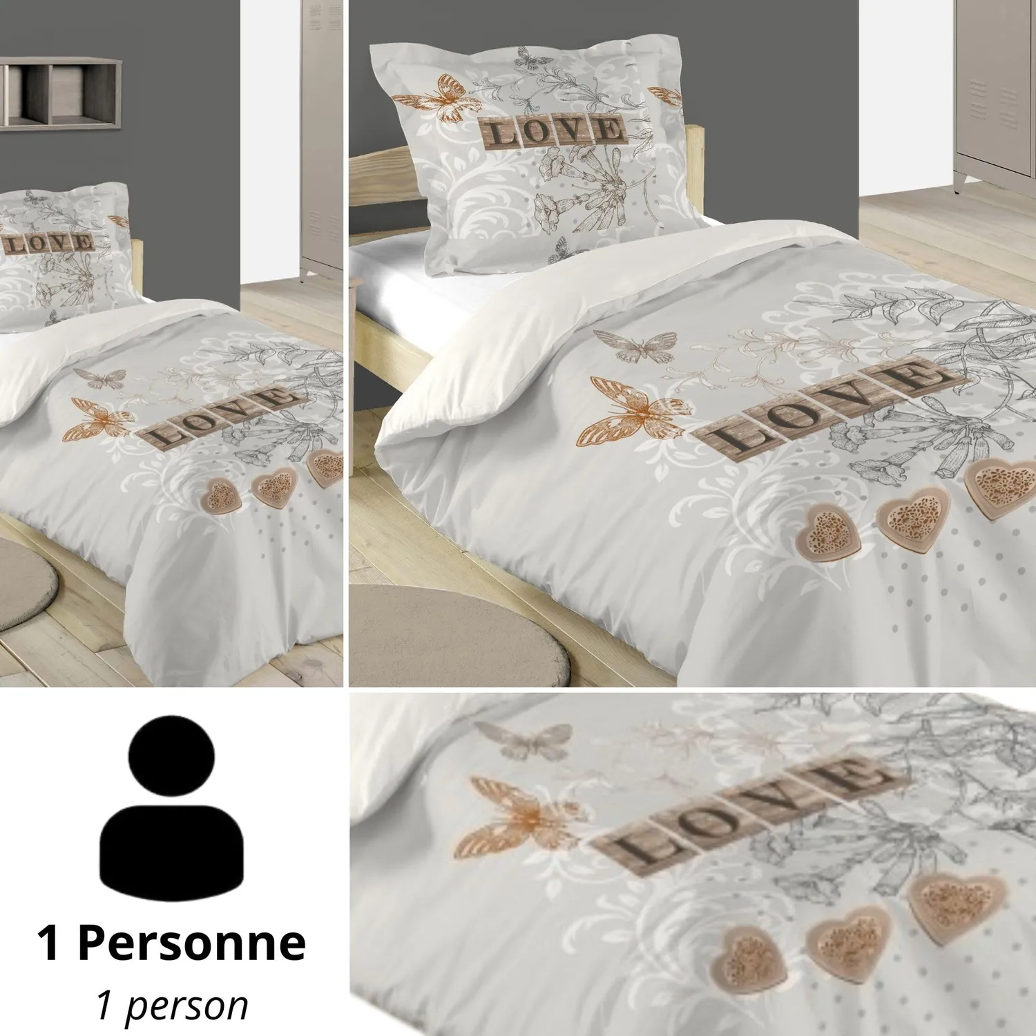 Stof Clémence housse de couette 140x200 gris coton enfant