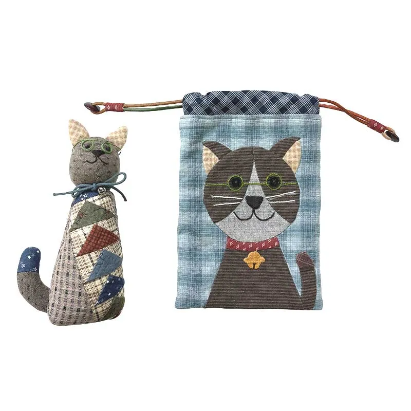 Yoko Saito Patchwork Animals 3 kit chat peluche et pochon