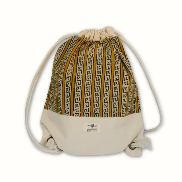 Tribu Indigo sac à dos toile jaune géo 40x30 coton bio