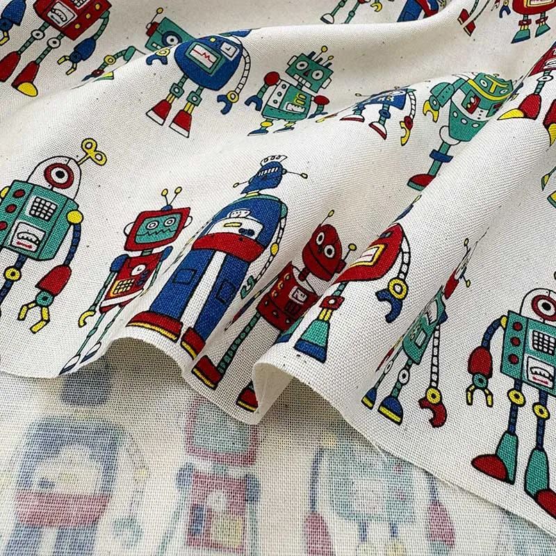 Yoko Saito Many Robots tissu coton au mètre vert