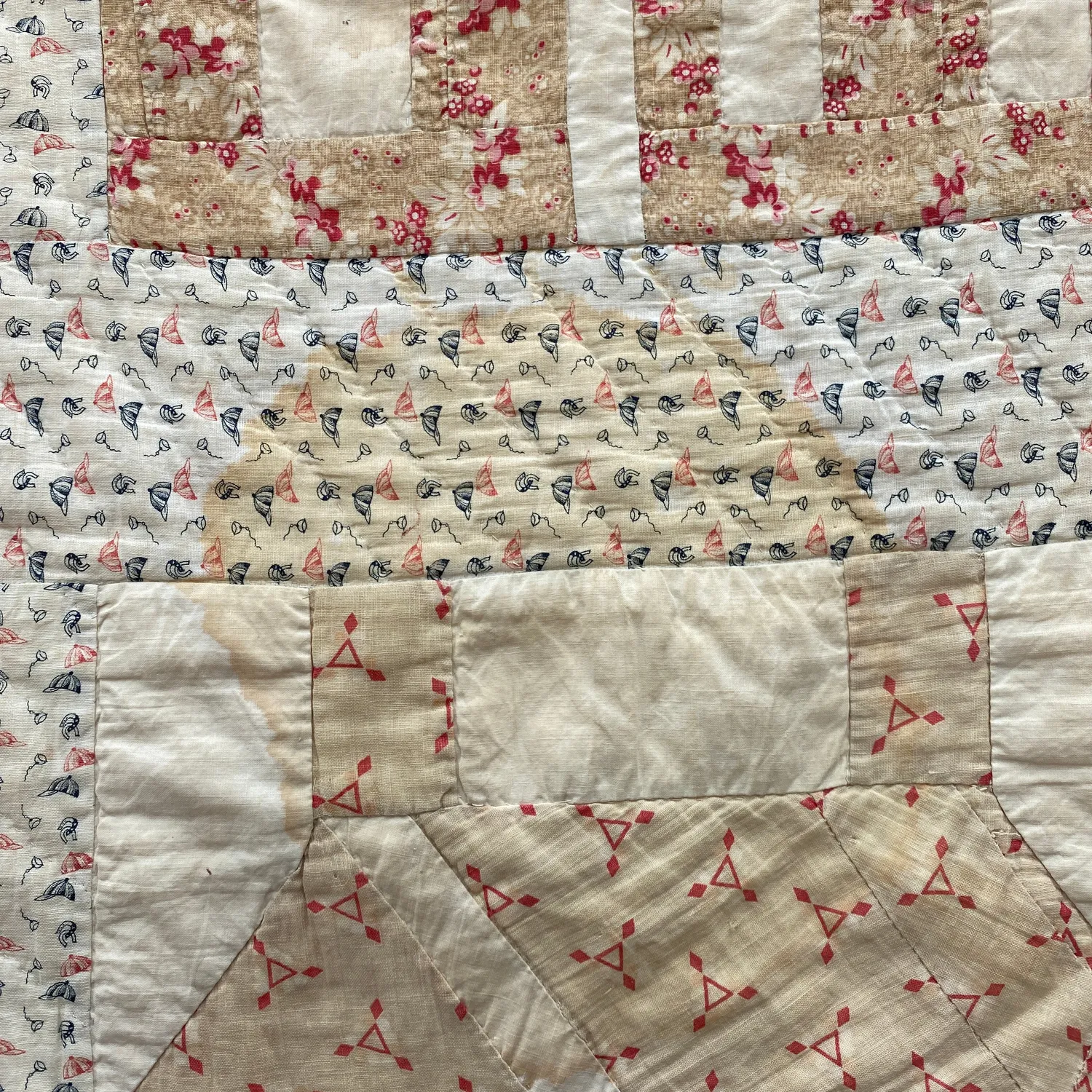 French General Antique House quilt ancien à découper 66x85