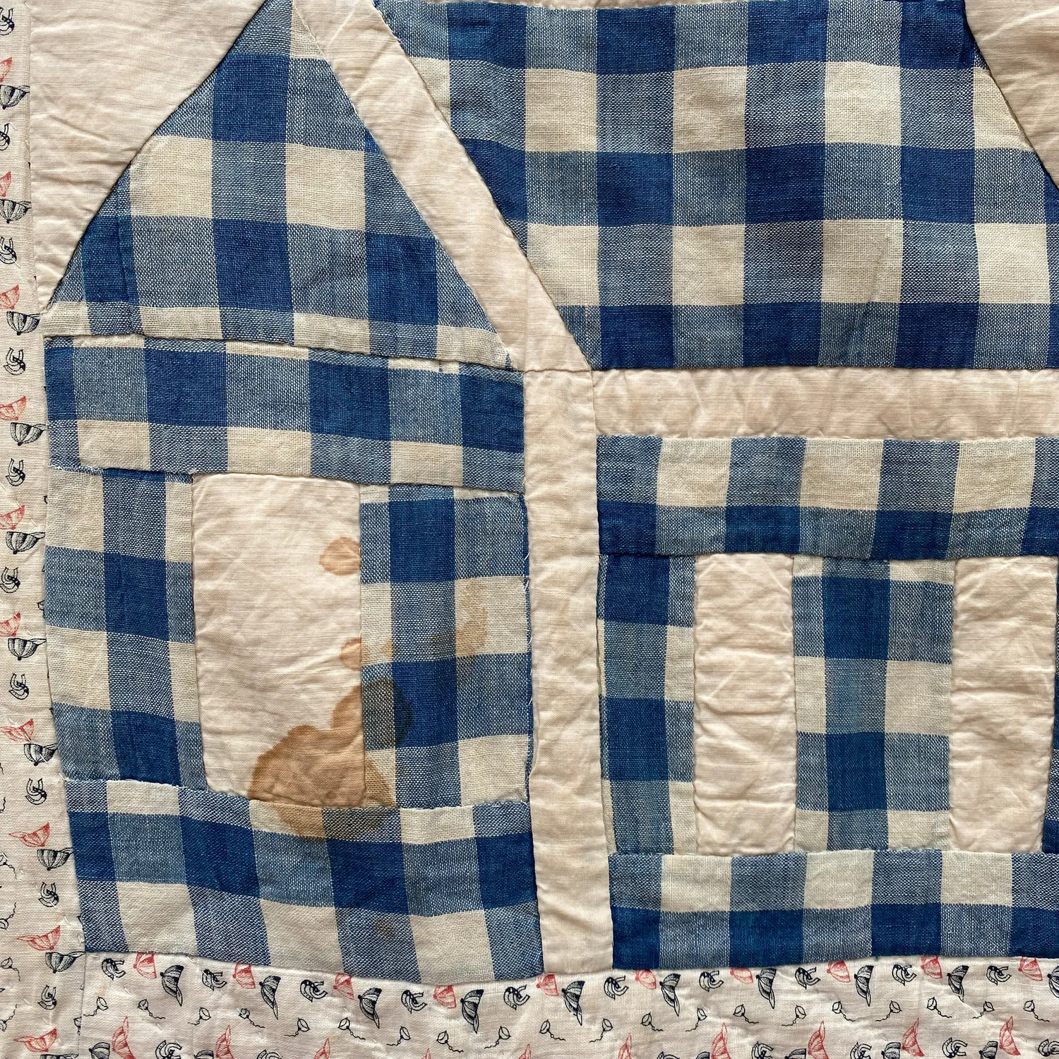 French General Antique House quilt ancien à découper 66x85