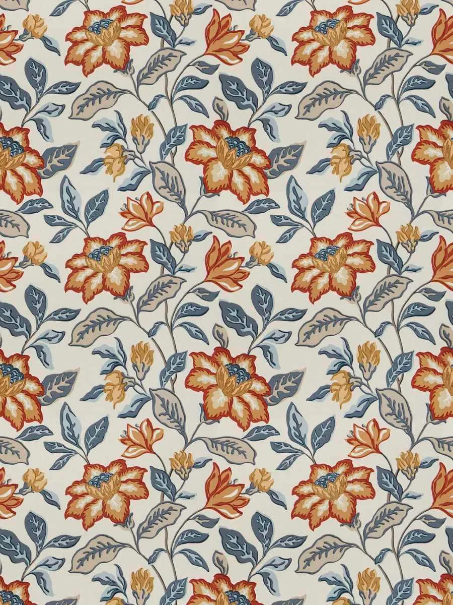 French General Indigo Delphine Sienna tissu ameublement coton lin