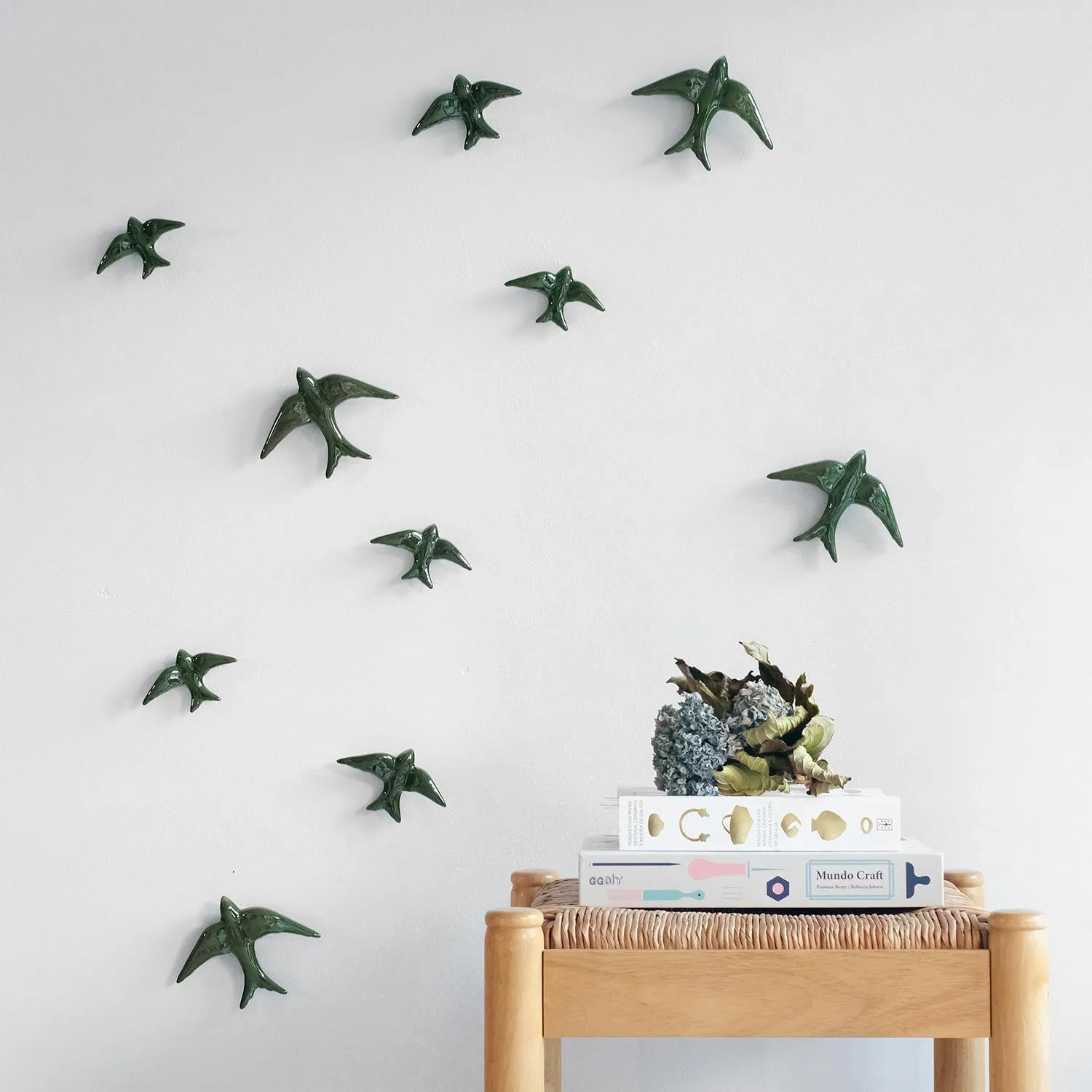 La Maison Naïve Hirondelles céramique Vert Olive lot de 3