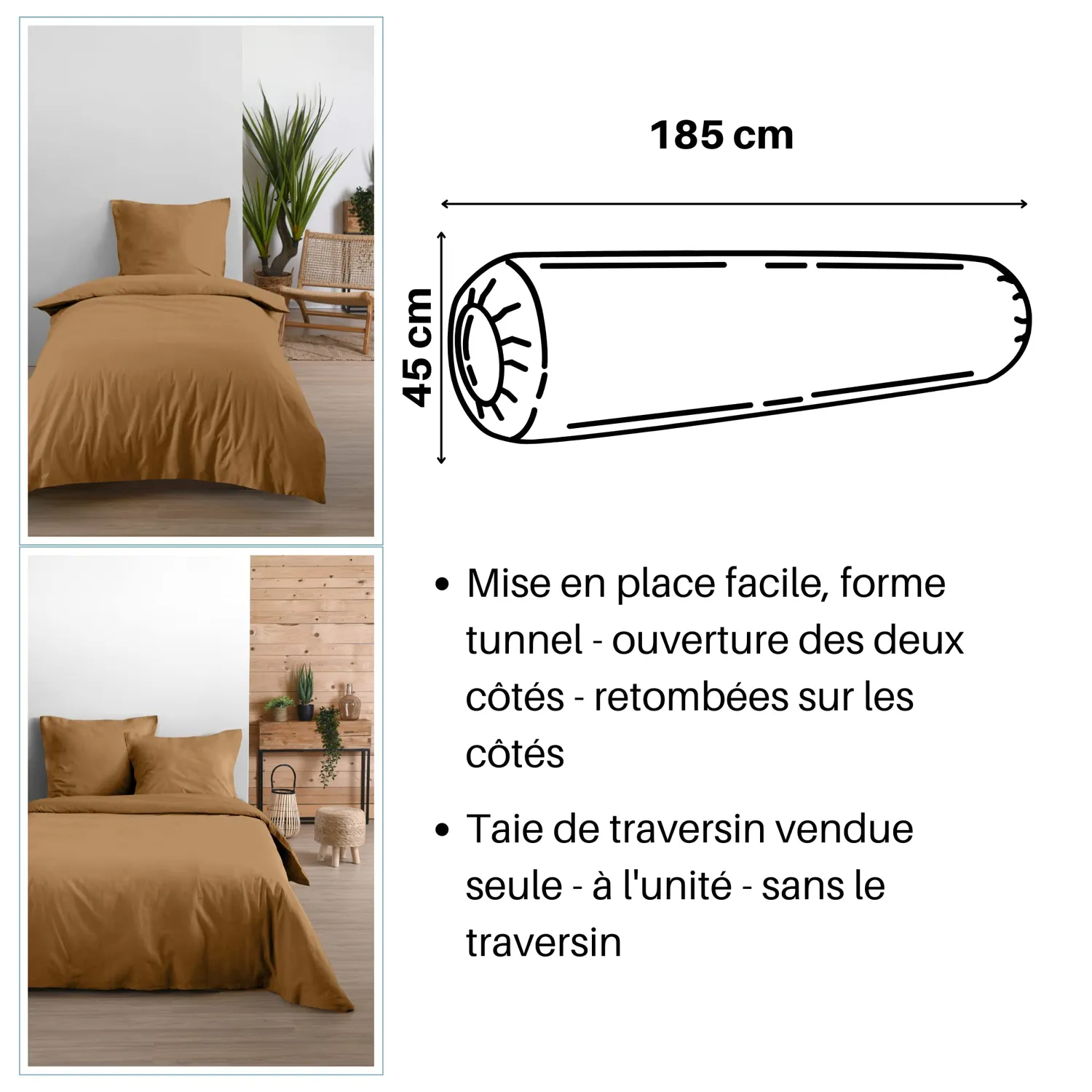 STOF Eden taie de traversin 45x185 curry coton