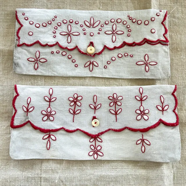 French General porte-serviettes vintage tissu brodé lot de 2