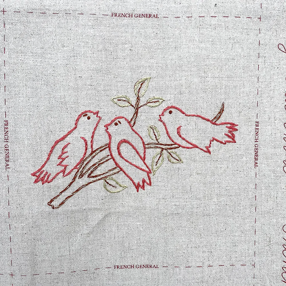 French General Joie de Vivre sampler panneau broderie lin