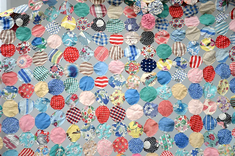 French General Antique Yo-Yo Quilt quilt ancien 203x203 patch