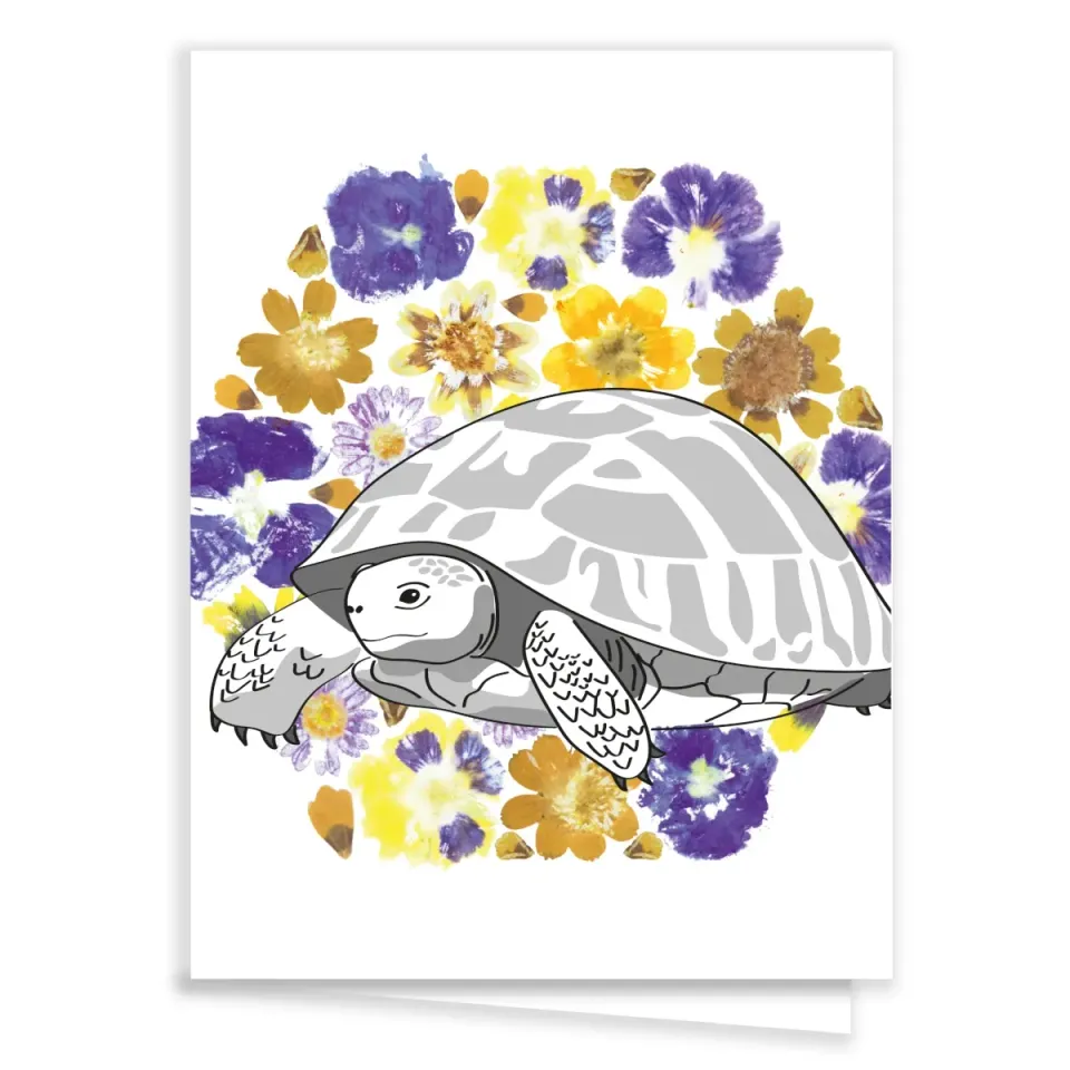 Tribu Indigo fleurie carte de vœux tortue A6 papier recyclé