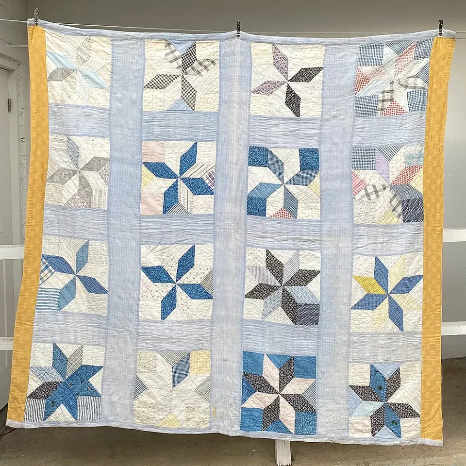 French General 8-Pointed Star quilt ancien étoile coton 178x165