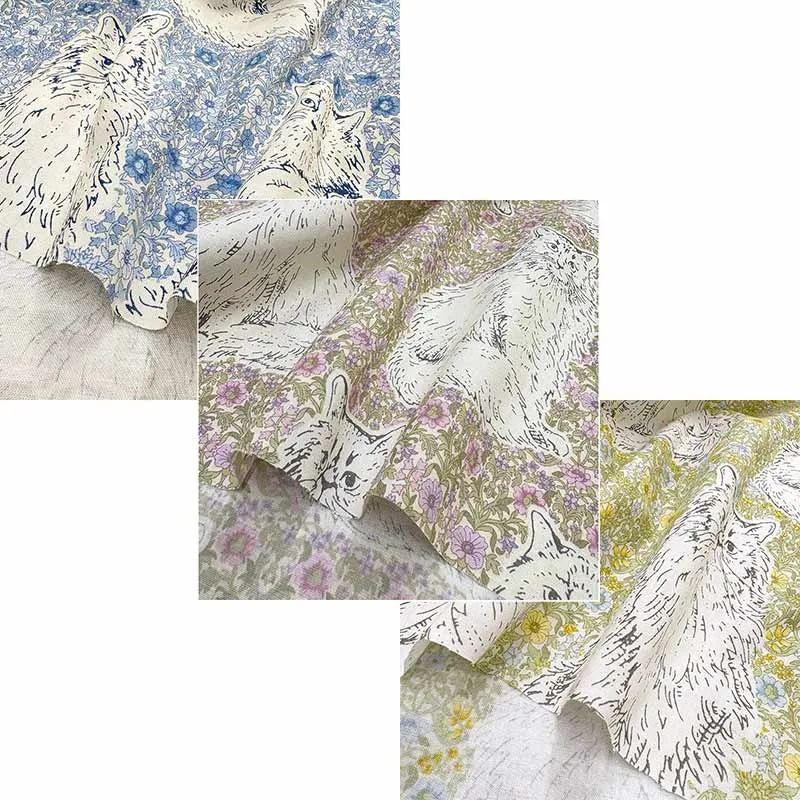 Yoko Saito Cat's Playground tissu coton bleu clair au mètre