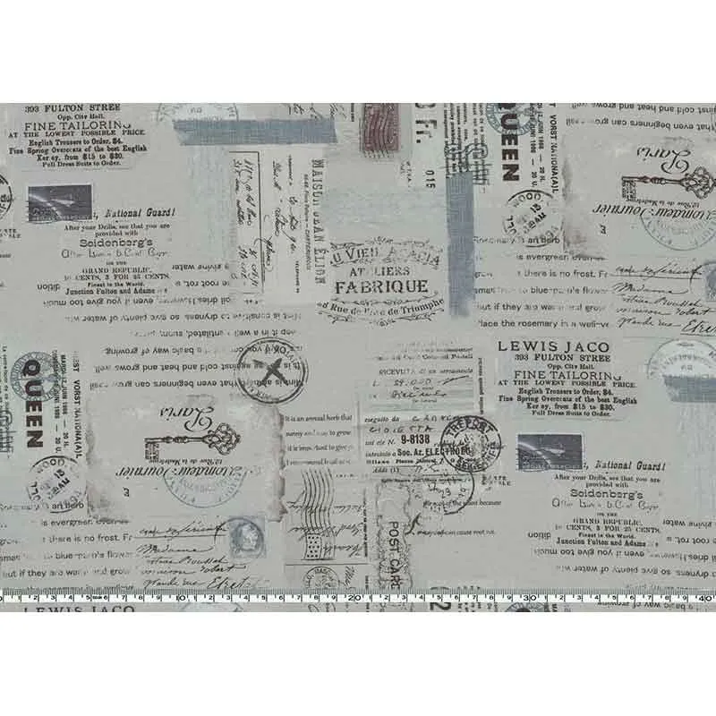 Yoko Saito 2026-06-A04 tissu coton lettres gris au mètre