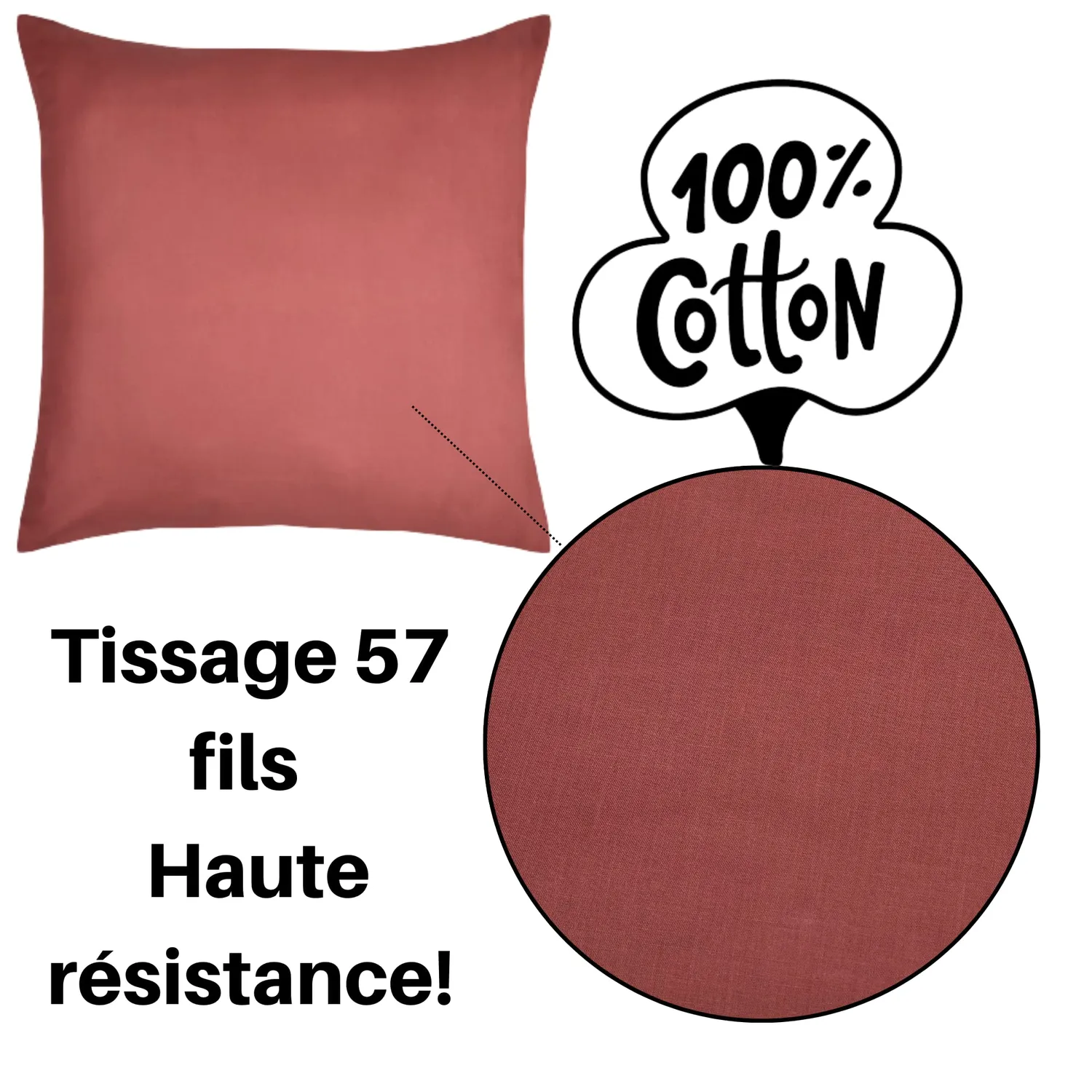 Stof Eden taie d’oreiller 63x63 cm grenache coton