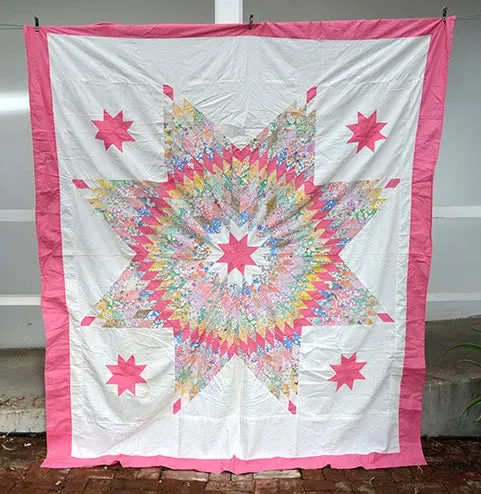 French General Texas Star JB38 dessus quilt vintage 190x216