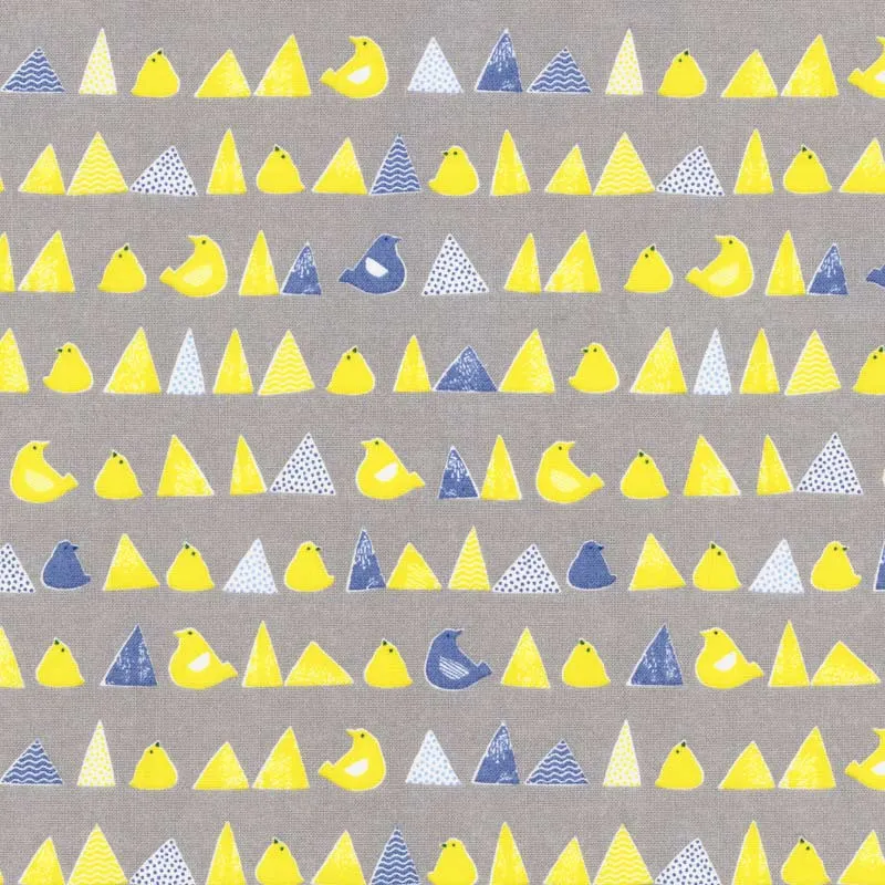 Yoko Saito coupon coton poussins 45x35 cm fond gris
