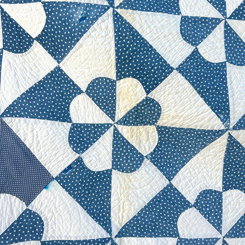 French General Blue Flower quilt ancien coton 198x200 cm