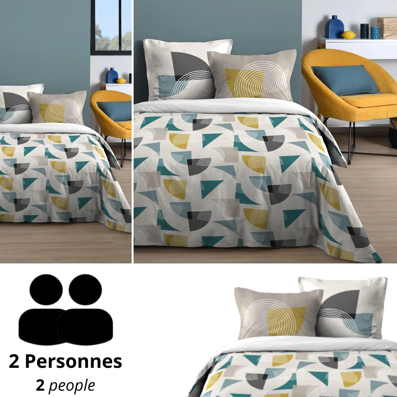 STOF Minnesota parure housse couette 240x220 bleu vert