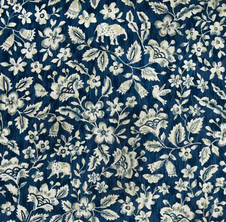 French General Indra Bleu tissu ameublement coton au mètre