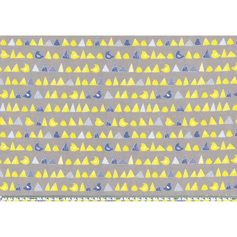 Yoko Saito coupon coton poussins 45x35 cm fond gris