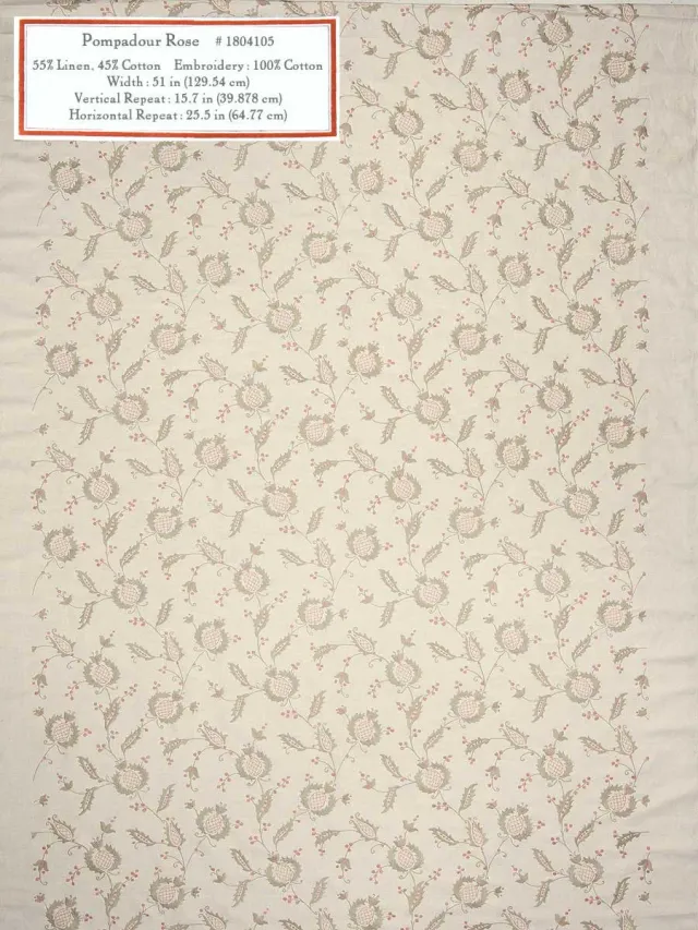 French General Pompadour tissu ameublement Rose au mètre lin lavé