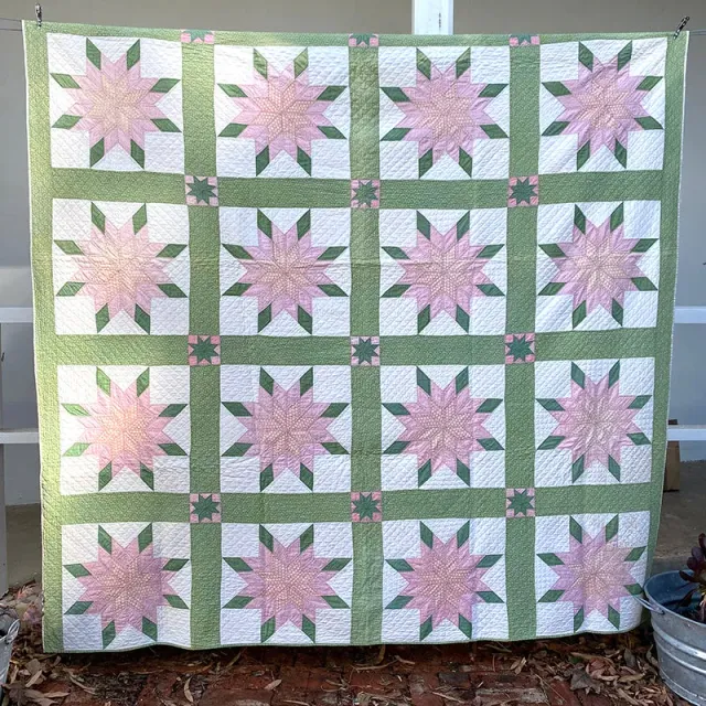 French General Antique 8-Point Star quilt ancien 208x244