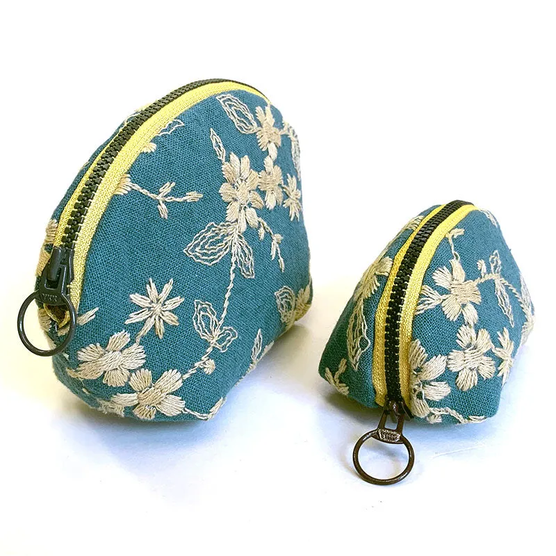 Yoko Saito kit pochette ronde brodée fleur verte grande + petite