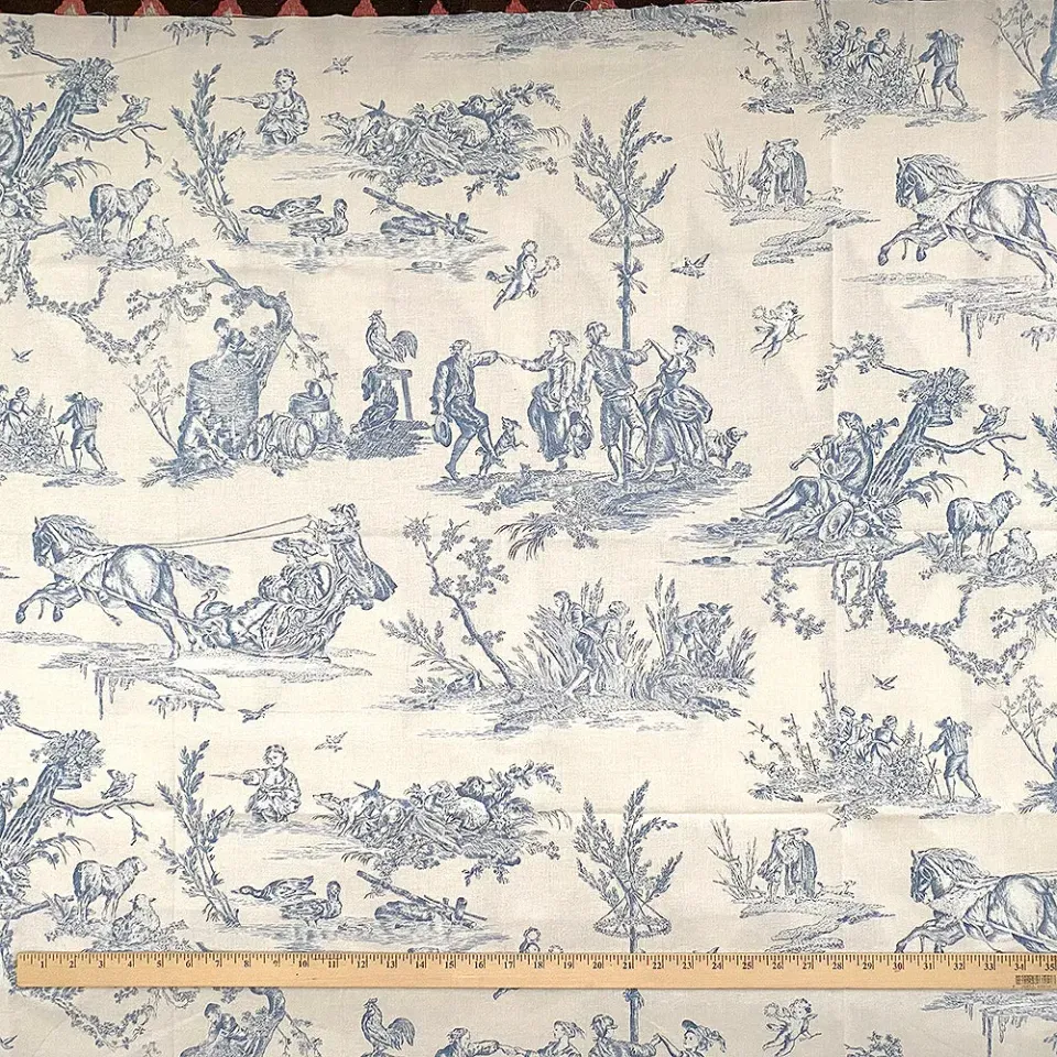 French General Blue and White Toile tissu coton au mètre bleu
