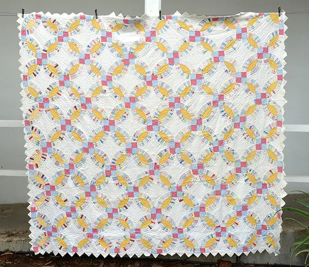 French General Double Wedding Ring quilt ancien 190x203 main