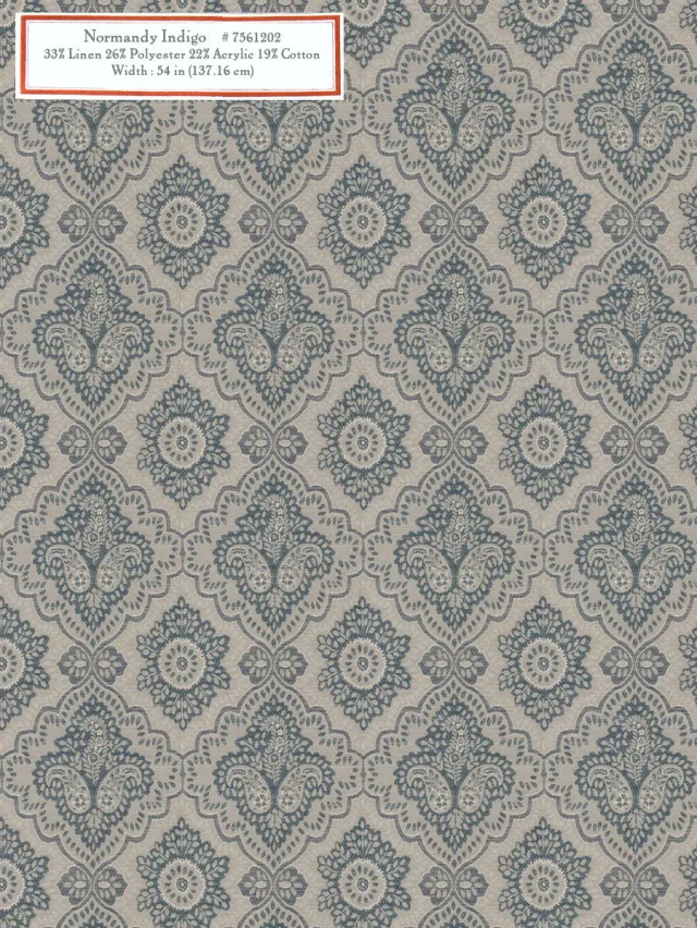 French General Normandy tissu ameublement indigo au mètre