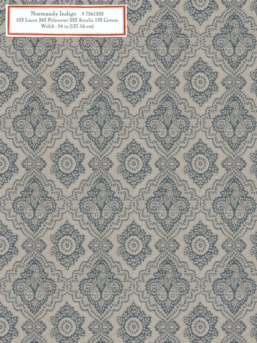 French General Normandy tissu ameublement indigo au mètre